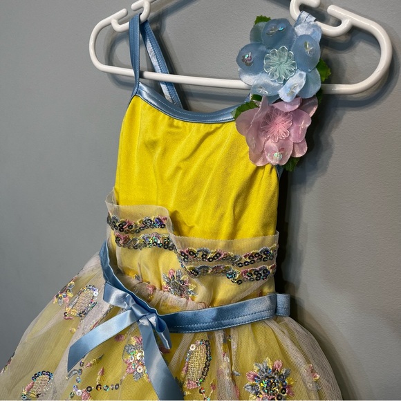Weissman Dance Solo Yellow & Baby Blue Ballet Costume XS (4-5) with Hair Piece - Picture 8 of 13